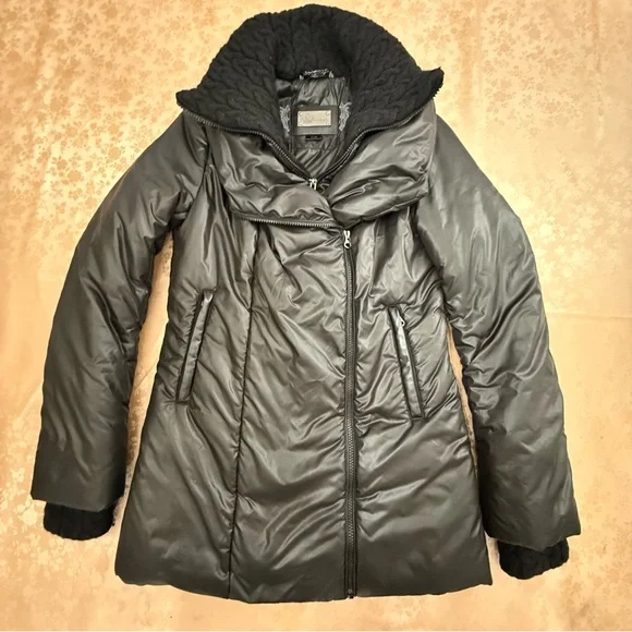 MACKAGE Selma Glossy Black Puffy Zipper Layered Coat Jacket Size Small Petite - Picture 2 of 16